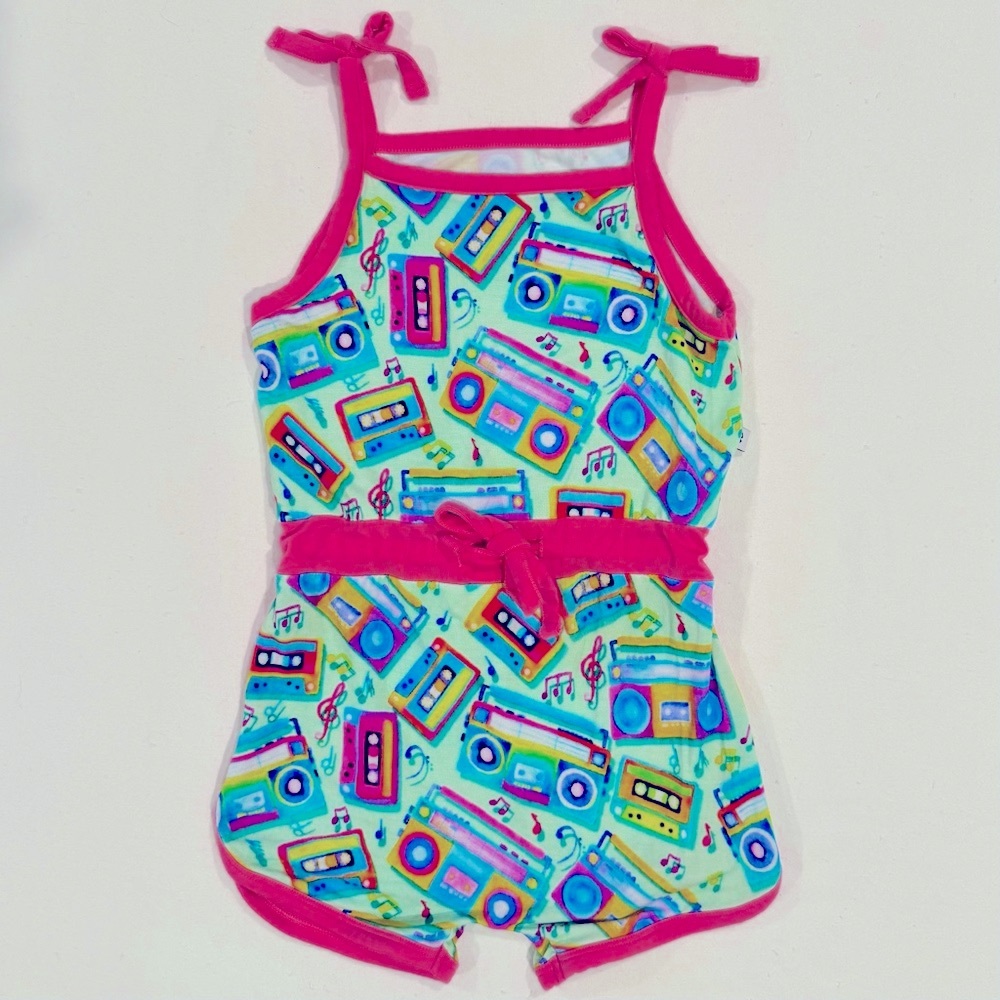 Birdie Bean Jesse Bamboo Romper Girls 3T Viscose Retro Boombox Mixtape Summer